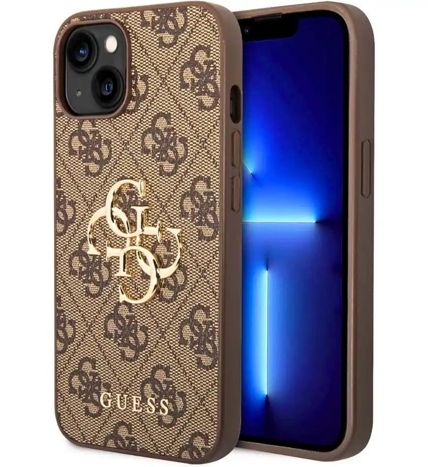 Guess iPhone 14 Hard Case Back Cover - 4G - Big Metal Logo - Brown